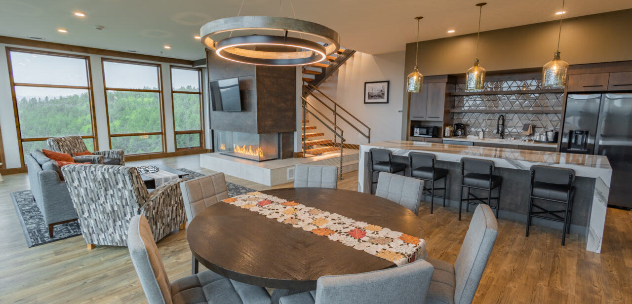 View of living room and kitchen in the Executive Suite