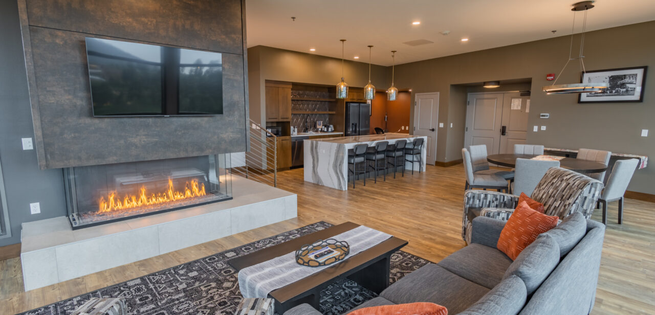 View of the fireplace and more within the living room