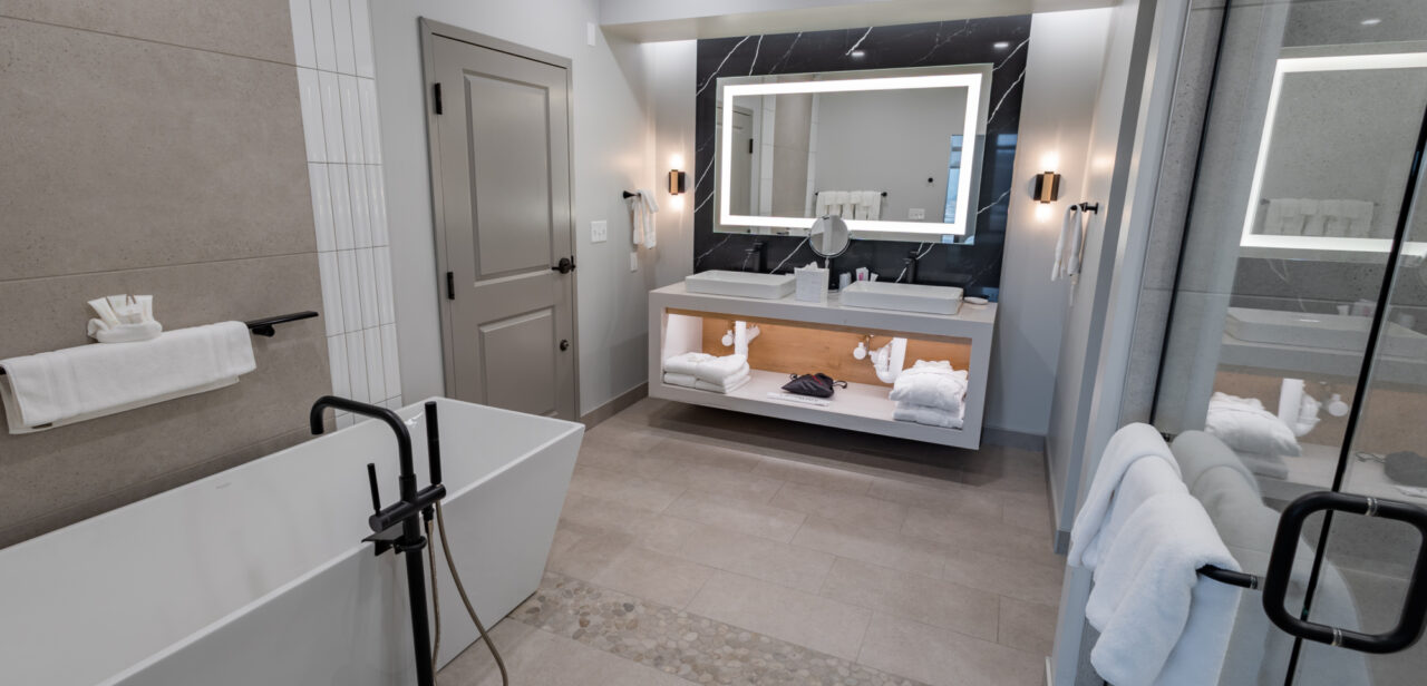 View of the spacious bathroom area in the Executive Suite