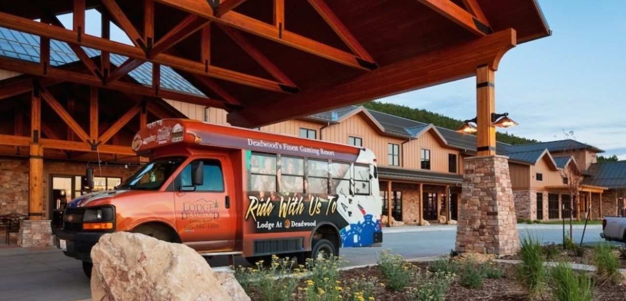 Deadwood Lodge shuttle in front of the casino